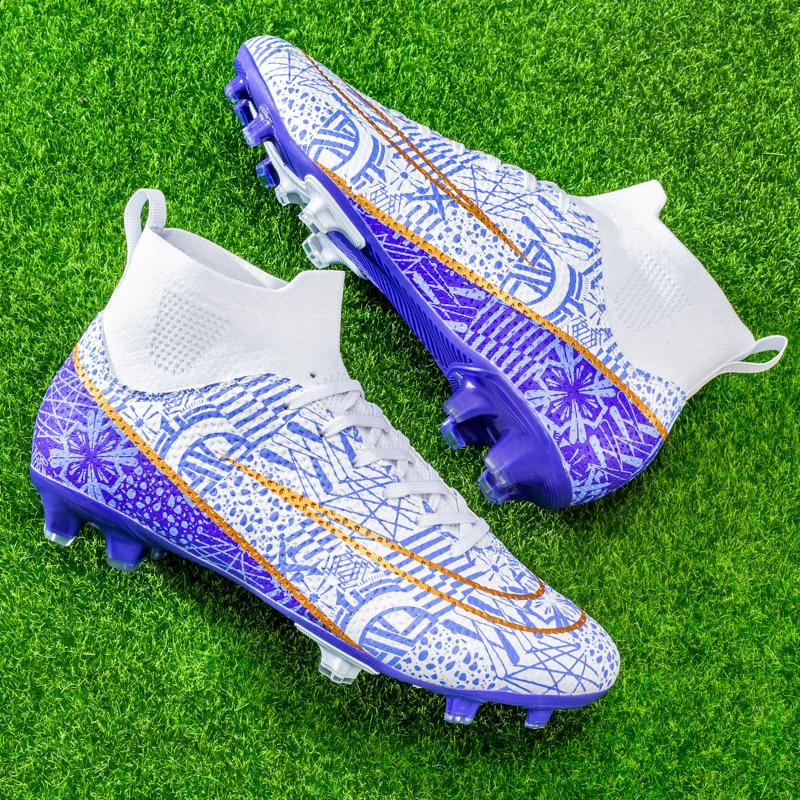 A Pair of 2025 Large-size Football Shoes, Men's High-top Youth Student Competition Training Shoes, Artificial Grass Broken Nails