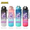 800ML KPop Demon Hunters Gradient Cartoon Print Large Capacity Straw Water Cup Outdoor Portable Sports Drink Bottles Travel Mug