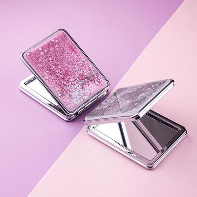 Espelho de Maquiagem Portátil Mini Areia Movediça Dupla Face - Fofo com Tampa Flip-Top, de Mão, Design Dobrável para Mulheres