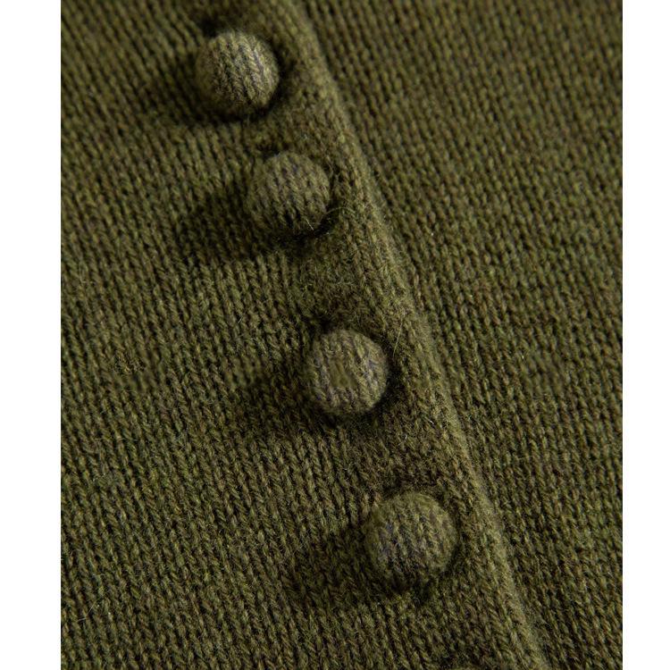 Women's Fashionable Multi-Button Cashmere Wool Knit Cardigan with Layered Crew Neck