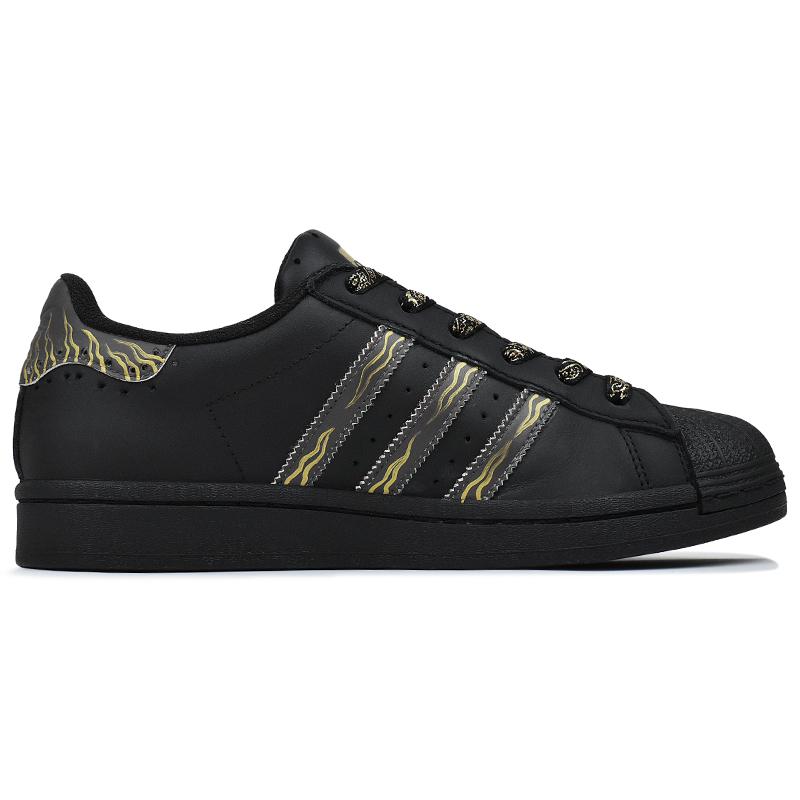 adidas Originals SUPERSTAR Abrasion Resistant Low Top Skateboard Shoes Unisex Black Gold EG4959(Team96-)