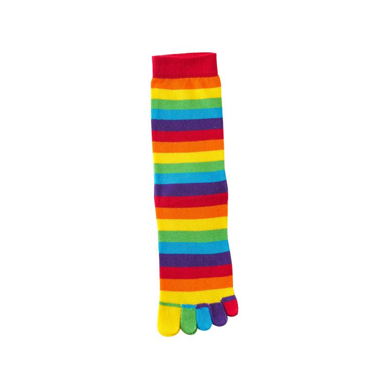 Women's Socks Rainbow Striped Five-finger Split Toe Cotton Mid-tube Socks Colorful Lines Simple Sports Funny Stockings