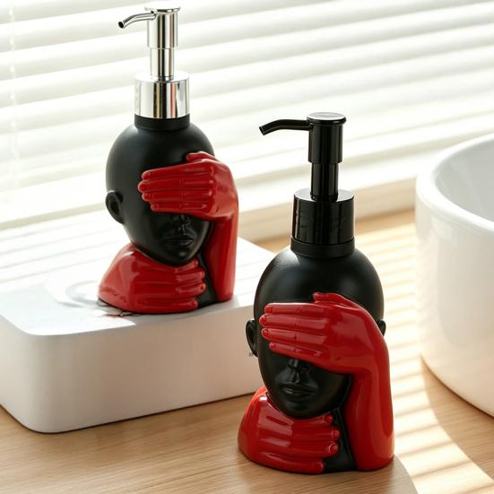 200ml Dispensing Bottle, Smooth Foaming Artistic Black Red Design Soap Bottle, Large Capacity Soap Dispenser for Bathroom Decor