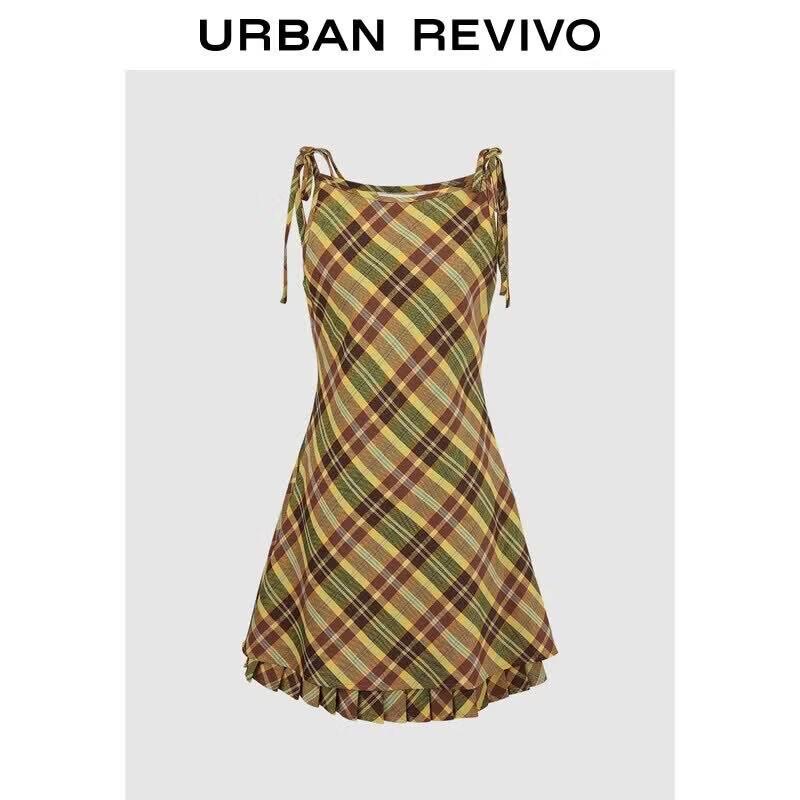 UR2026 Women s Plaid Pleated Strappy Mini Dress XS