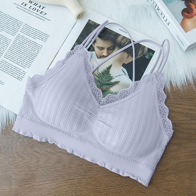 Spitzen-Tube-Top mit V-Ausschnitt und überkreuztem Rücken und Sichtschutz für Damen