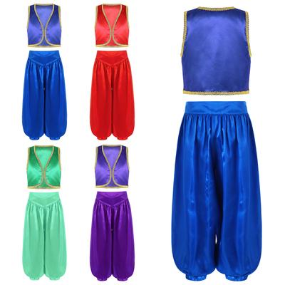 Boys Fairytale Character Costume Golden Trim Vest Wide Leg Satin Bloomers Halloween Performance Outfit