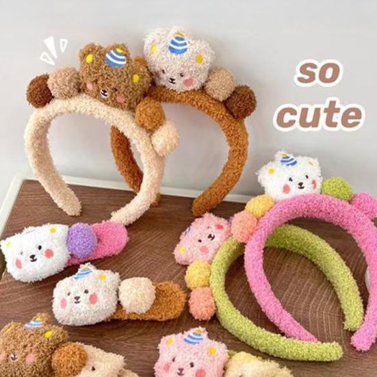 Colorful Lamb Headband Anti-Slip Soft Plush Face Washing Hair Pin Cartoon Bear Decor Makeup Hair Hoop