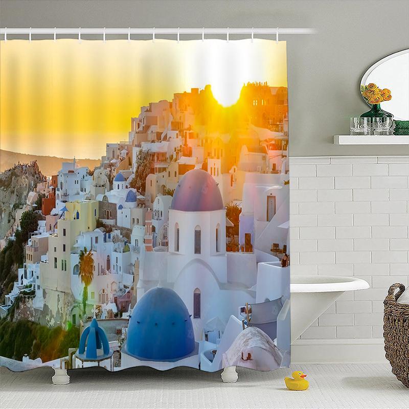 

Gaslight Gatekeep Girlboss Santorini Greece Shower Curtain Set With Grommets And Hooks For Bathroom Decor W60H190(CM)-1 Pcs