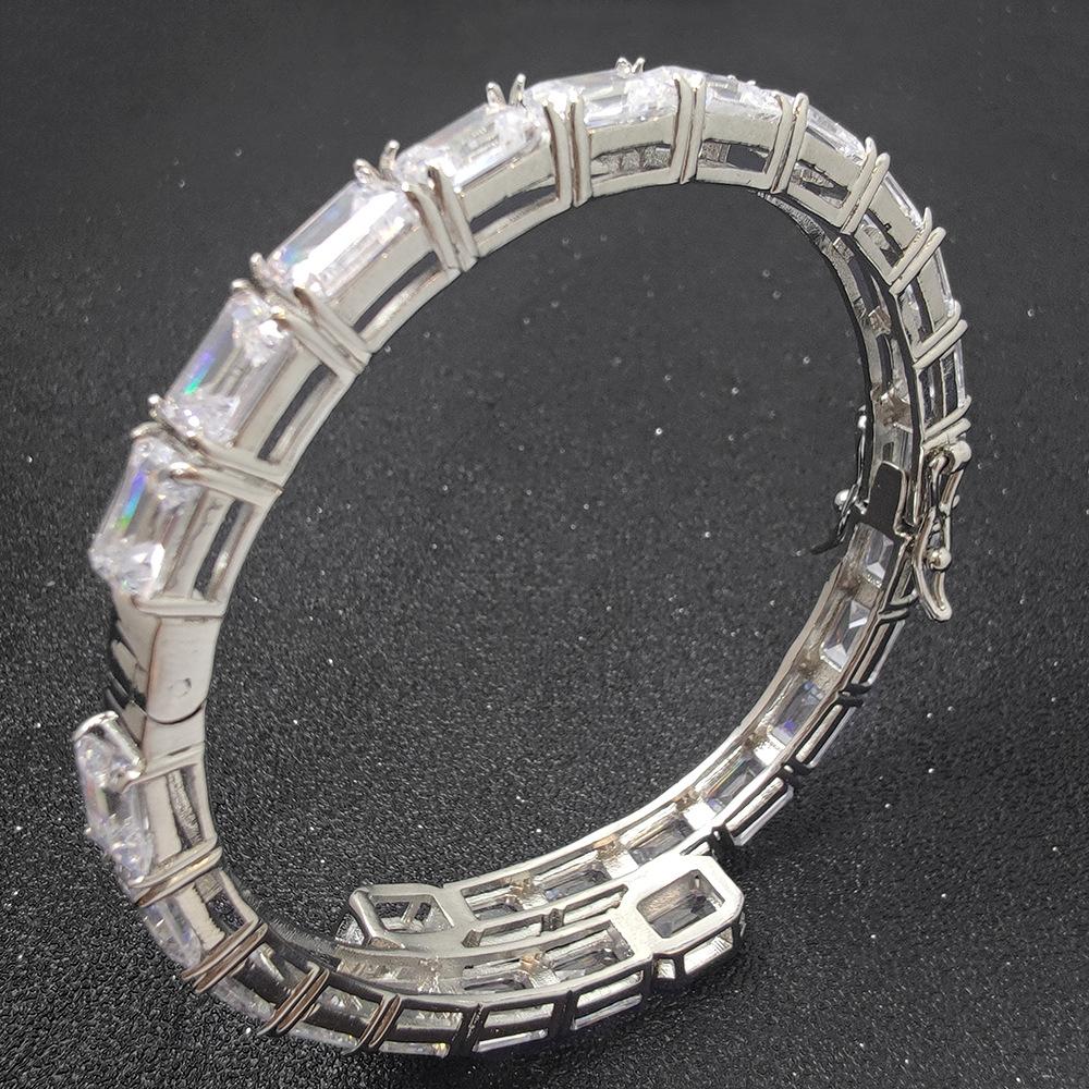 European and American Hip Hop Single Row Rectangular Zircon Men's Bracelet Real Gold Electroplating Hipster Couple Bracelet Jewelry