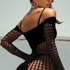 Lace Hollow-Out Mesh Teddy Nightwear, Women's Stylish Sheer Bodysuit Dress for Evening