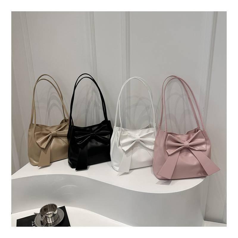 Chic Pu Leather Handbag For Women 2024 Stylish Bowknot Shoulder Bag Large Capacity Everyday Underarm Bag