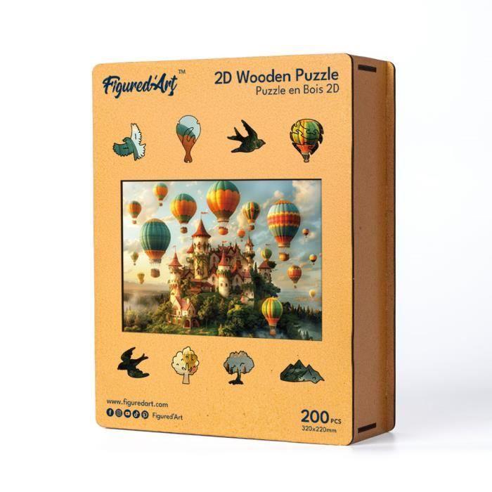Puzzle en bois - FIGURED'ART - Château et Montgolfières - 200 pièces - 32x22 cm - Découpes laser