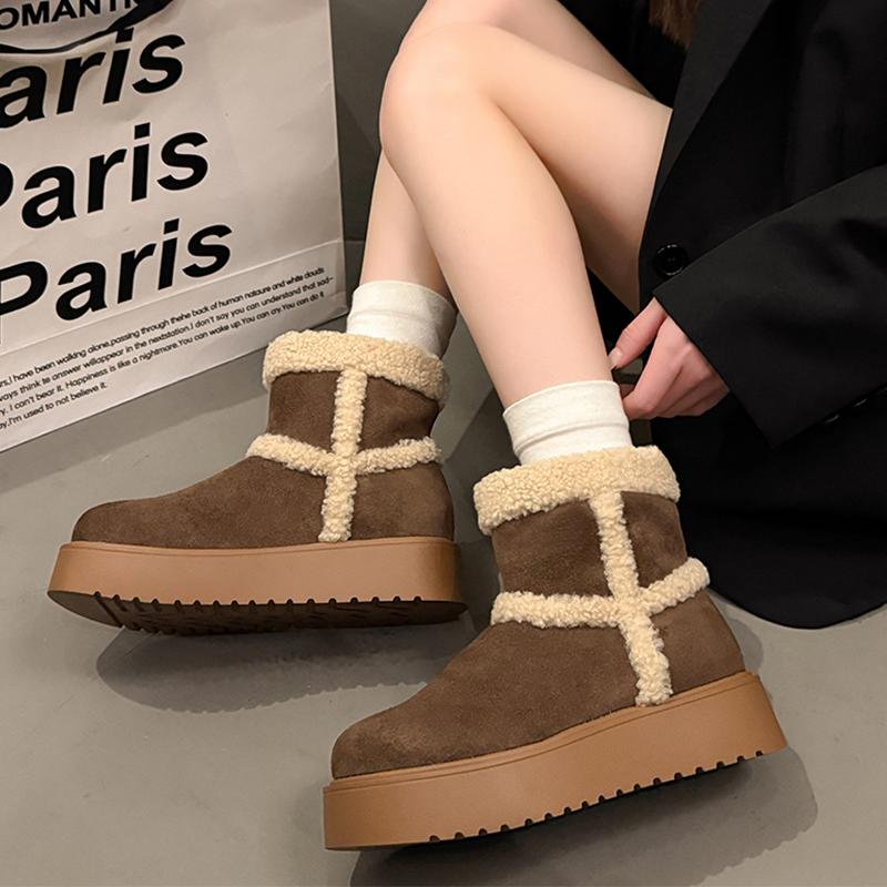 Fur Women Snow Boots Flats Platform Suede Cotton Shoes  Designer Sport Ankle Boots Fashion Casual Comfort Winter Mujer Botas