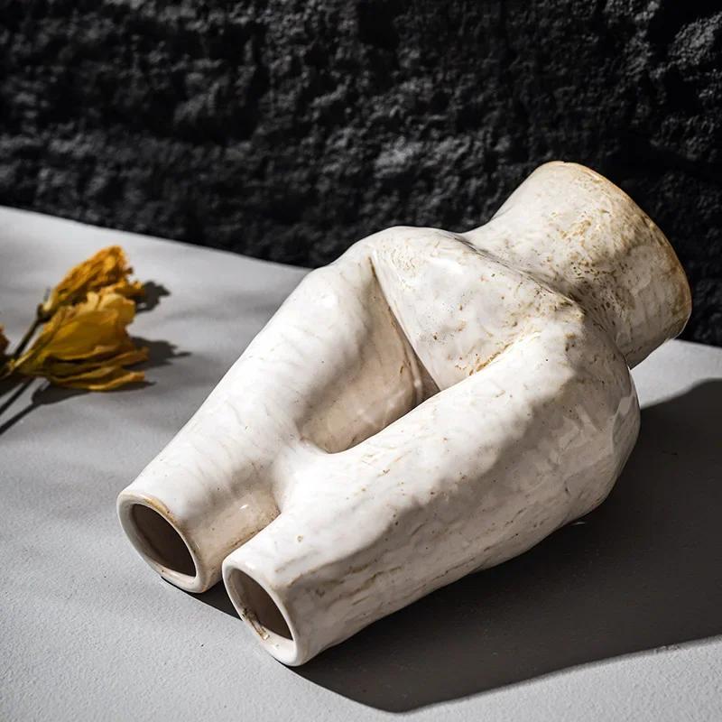 Double-mouth H-shaped vase ceramic porcelain Nordic Bohemian style decorative flowerpot dried flower Puweicao office