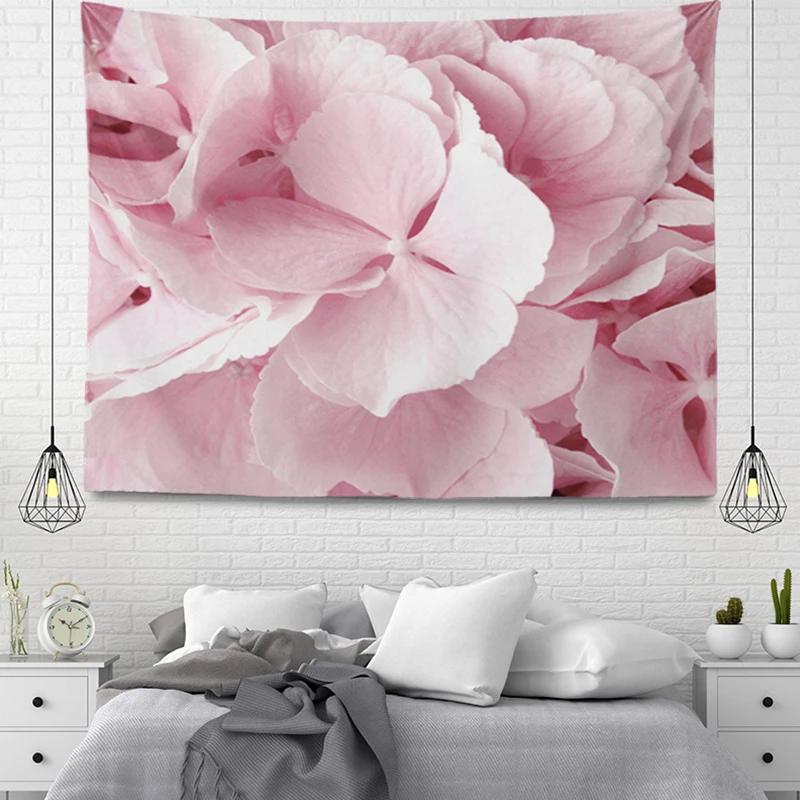 Pink Flowers Wall Tapestry Aesthetic Home Room Decor Boho Accessories Hanging Large Fabric Spring Simple Bedroom Tapestry