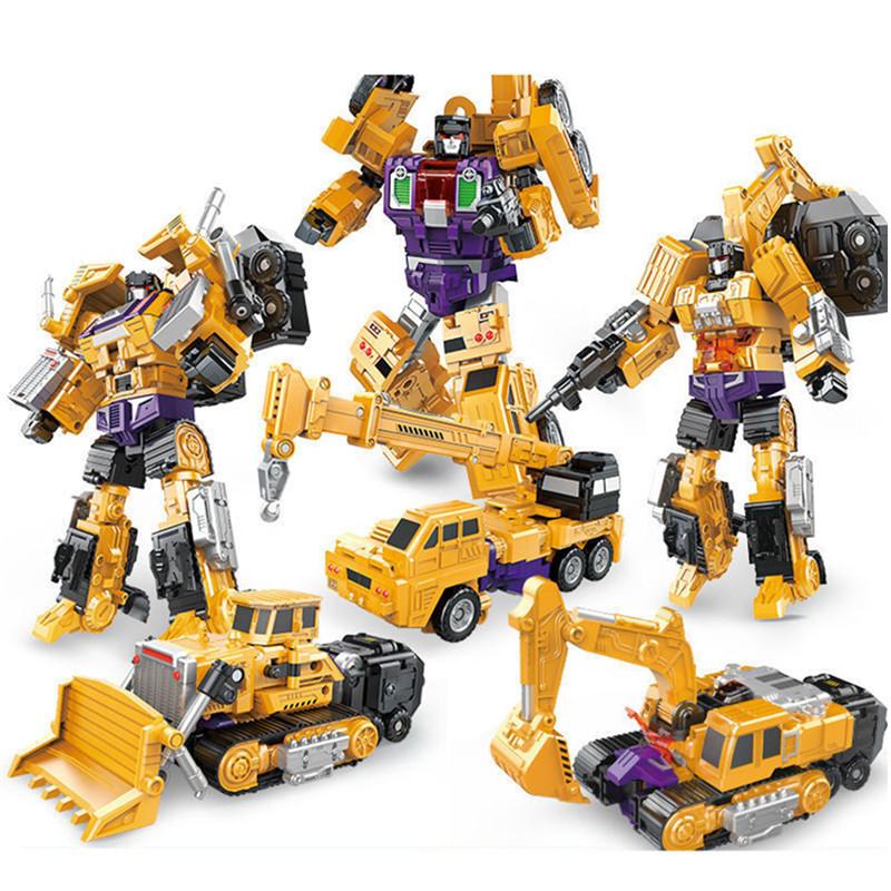 Jinjiang New Transformation Toys Boy Anime Devastator Movie Action Figure Model Car Robot Engineering Vehicle Kids Gift 6 in 1 Poseable Articulated