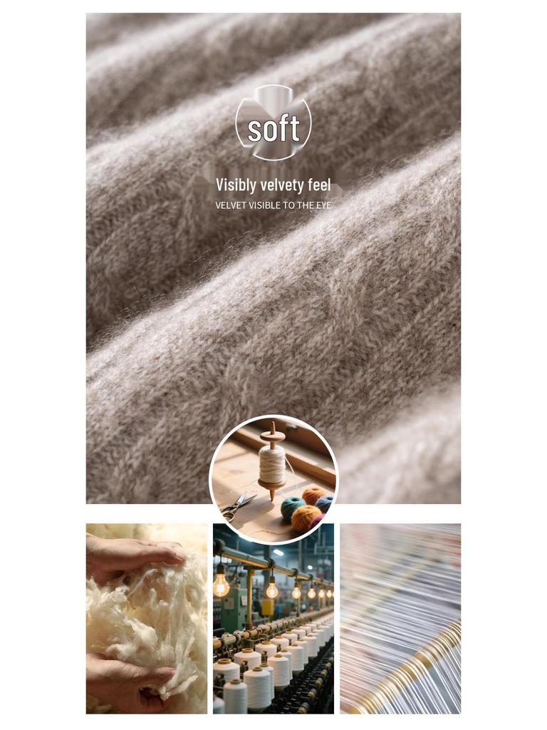 Men's Thickened High Neck Cable Knit Cashmere Sweater - Loose Fit Casual Autumn/Winter Top