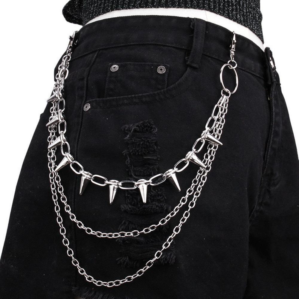 Studded Rivet Studded Pants Chain Double-layer Jeans Chain Personality Punk Belt Chain Male серебряный