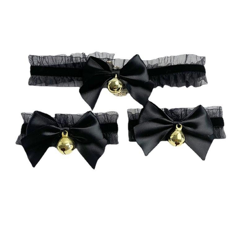 Cute Lolita Lace Bow Bell Choker Necklace Bracelet Set Women