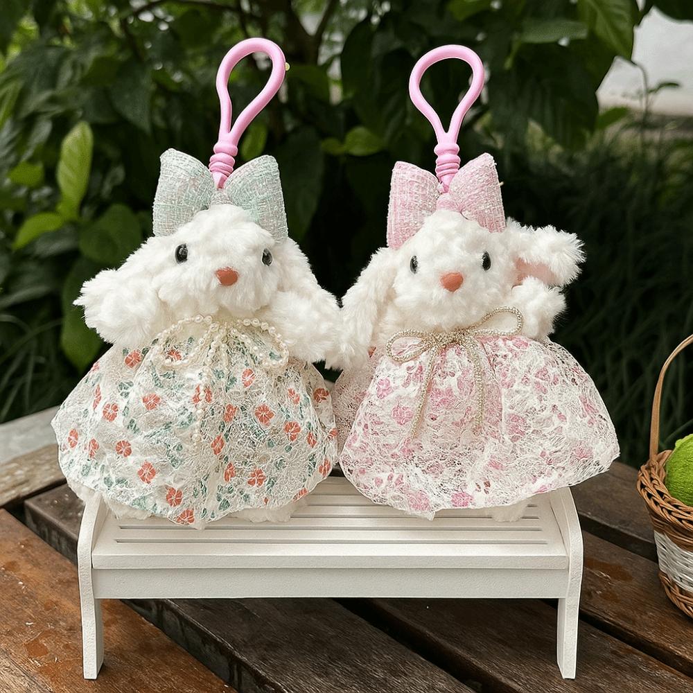 Princess Pearl Dress Bow Plush Rabbit Keychain Cartoon Rabbit Doll Keyring  As Kids Gift