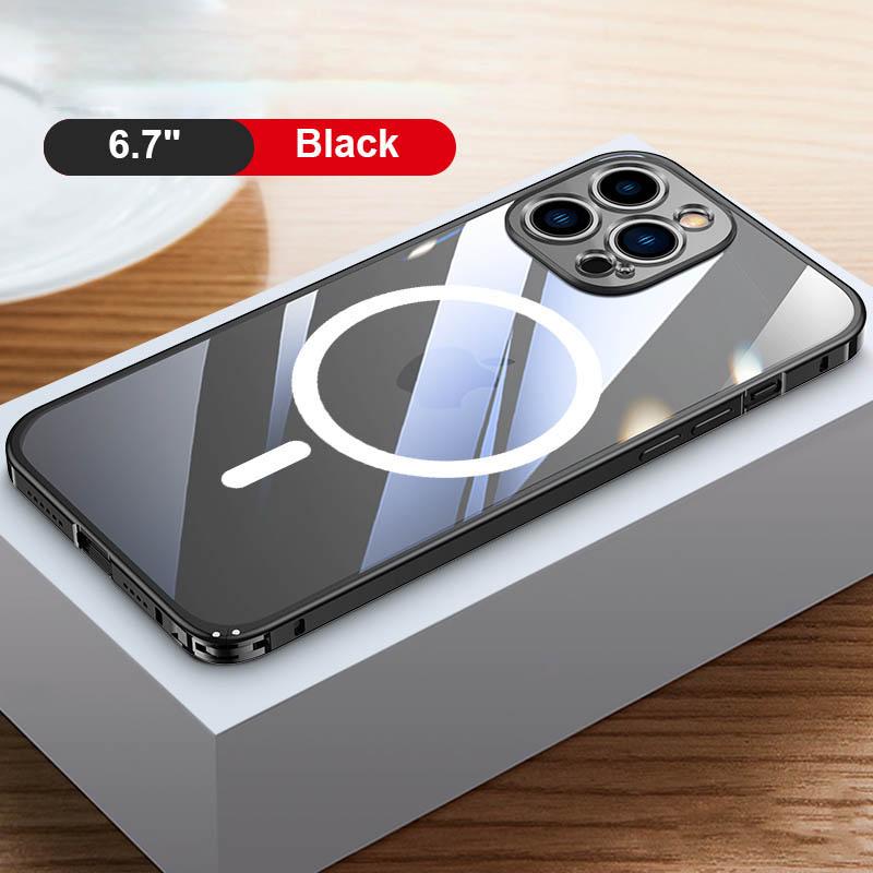 Transparent Magnetic Phone Case for iPhone 13 Pro Max 13 Pro Wireless Charging Cover For iPhone 12 12 Pro Max Magnet Aluminum Alloy Frame Case