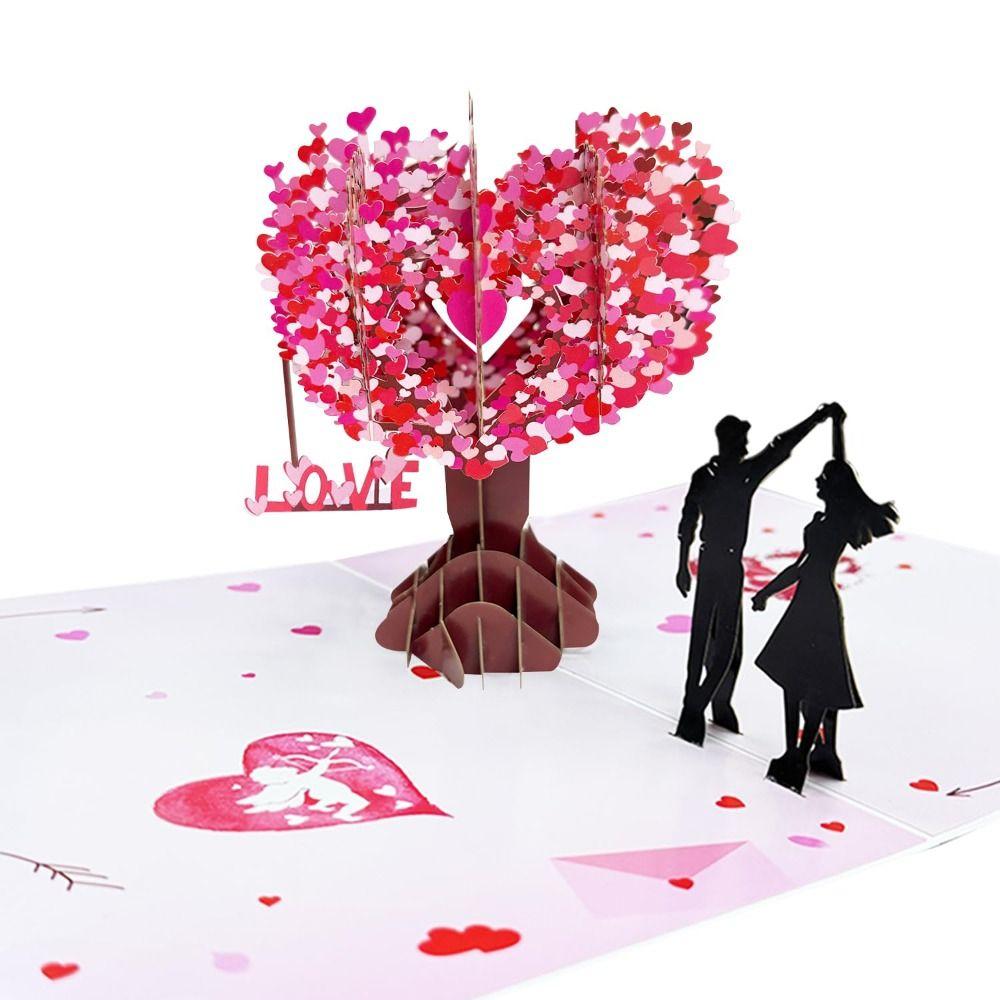 Romantische 3D Herz Baum Grußkarte Papierskulptur Hochzeitsglückskarte Festivaldekoration