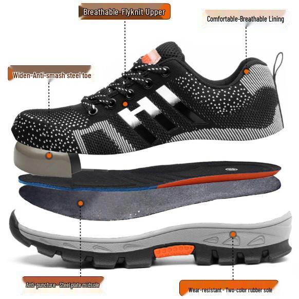 Men's Breathable Flyknit Steel Toe Safety Work Shoes – Lightweight, Anti-Smash, Anti-Piercing Outdoor Protection Footwear