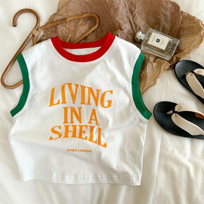 Kids Summer Block Letter Tank Top Boys Girls Fashion Sleeveless Round Neck T Shirt 80