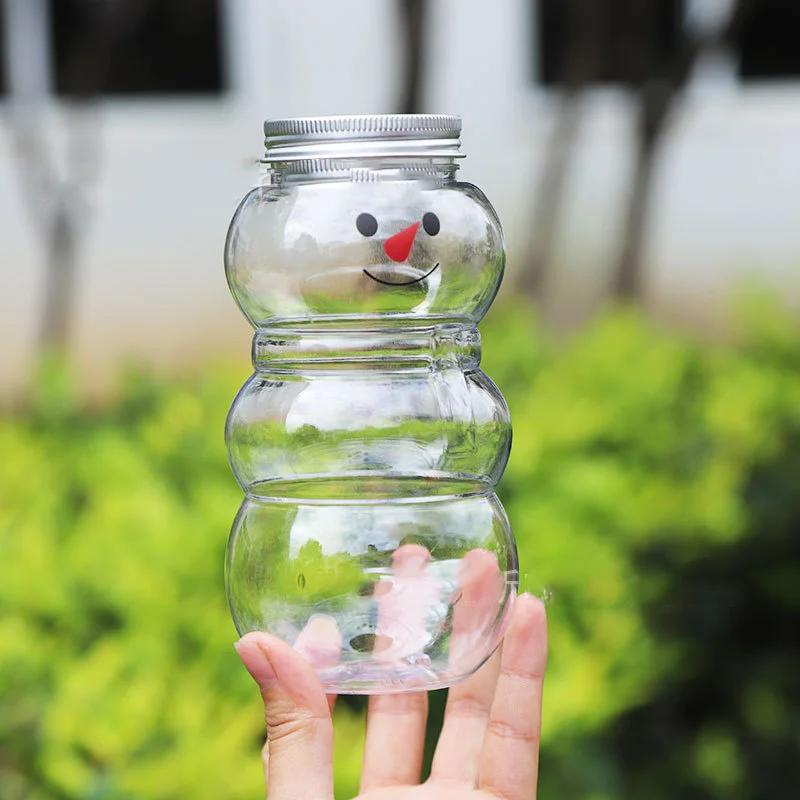 500ml Christmas Candy Biscuits Bottle Snowman&Tree Shape Drink Bottles Juice Milk Tea Jar Food Storage Container Party Favors