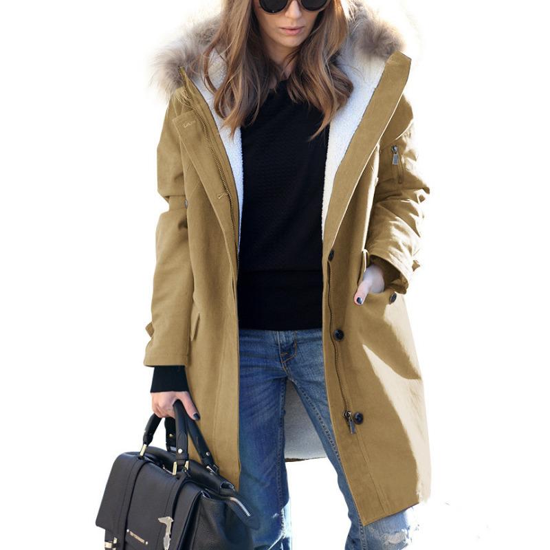 Autumn and Winter Hooded Fur Collar Women's Coat Long-cut