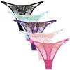 TUOTISI Lace T-Back Panties 5-Pack for Women Sheer Floral Embroidered Thongs Stretch Nylon & Cotton Crotch Sexy, Breathable, Adjustable Fit