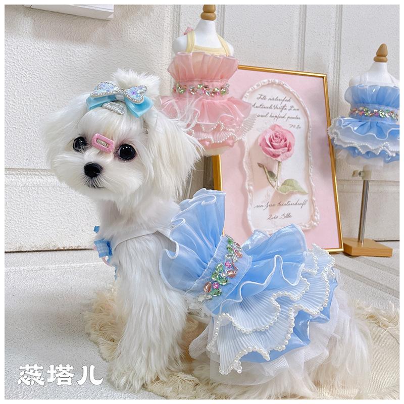 Pet Mesh Princess Dress Yorkshire Dress Lace Camisole Puffy Skirt Dog Vest Dog Dresses for Small Dogs Puppy Clothes