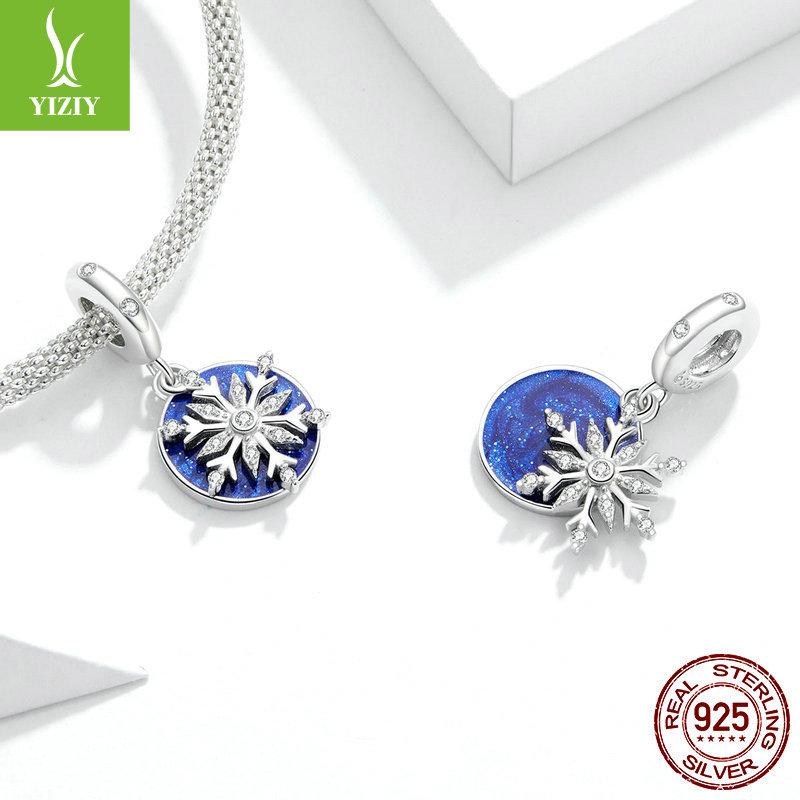 Christmas Series Silver Beads Charm Snowflake Reindeer S925 Silver Beaded Pendant Accessories