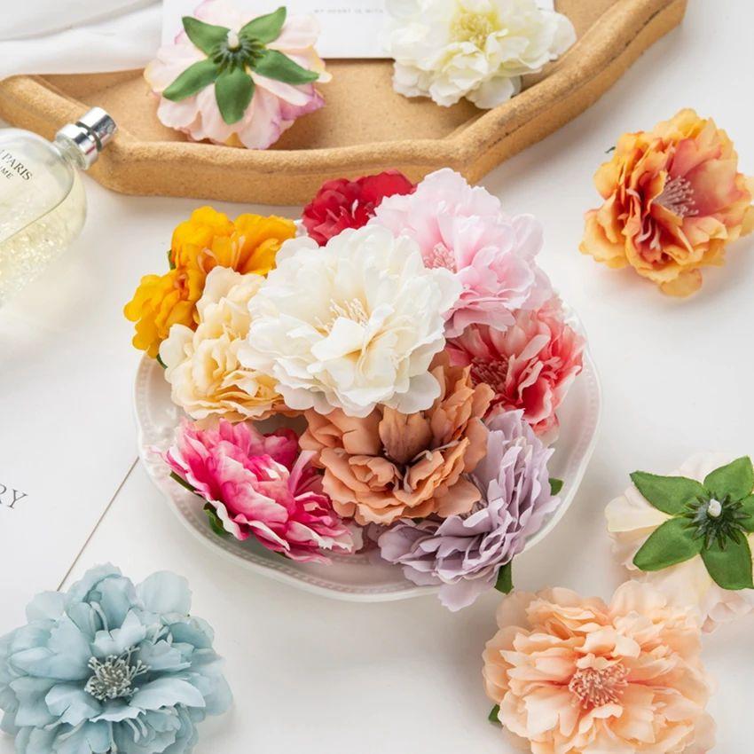 50/80pcs Artificial Silk Peony Flower Diy gift hairpin Home Party Wedding bridal bouquet wreath Decoration Outdoor Garden arch