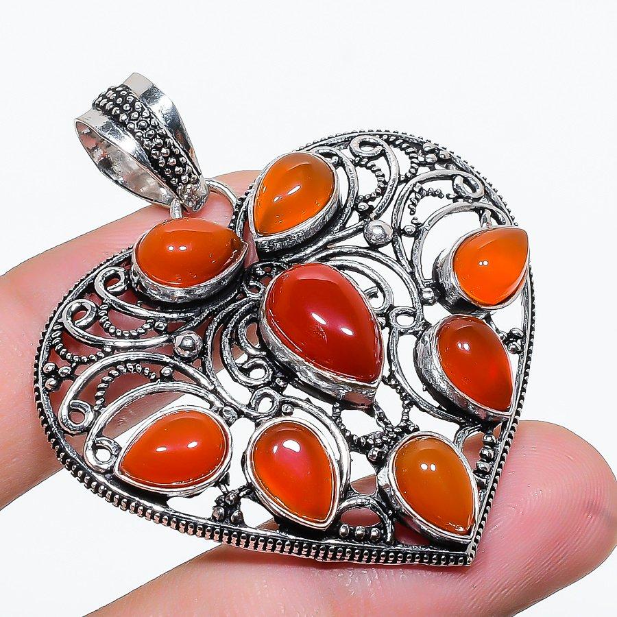 

Этнический подарочный ювелирный кулон ручной работы с красным сердоликом и драгоценным камнем 1,58 дюйма VR-1655