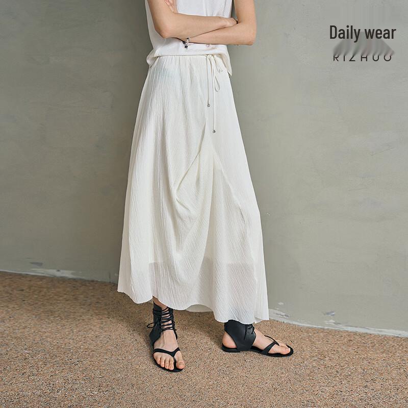 Rizhuo Pleated A-Line Cotton Midi Skirt