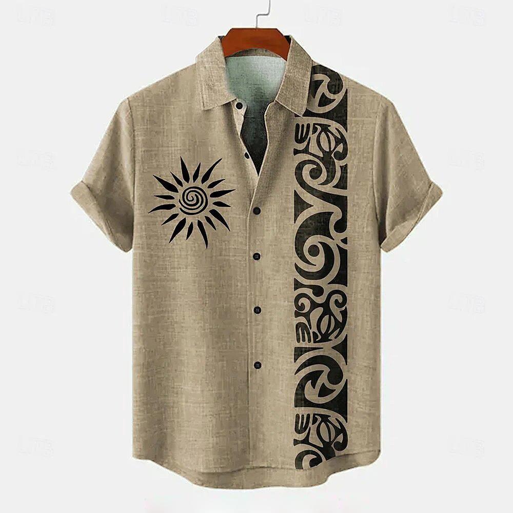 Men's Ethnic Style 3D Printed Shirt Hawaiian Casual Vacation Men's Short-sleeved Lapel Pocket Shirt High Quality Men's