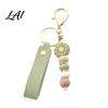 Decorative Handbag Charm Silicone Flower Keychain with Faux Leather Wristlet Car Key Ring Pendant Pendant Backpack Wood Beads Women