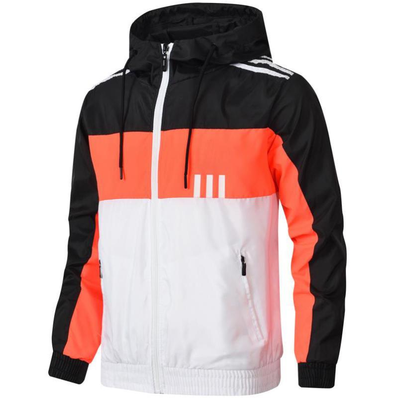 

Весняні та осінні чоловічі та жіночі куртки Звичайна повсякденна куртка з коміром з капюшоном і довгими рукавами з кольоровим блокуванням і трьома смугами XL помаранчевий