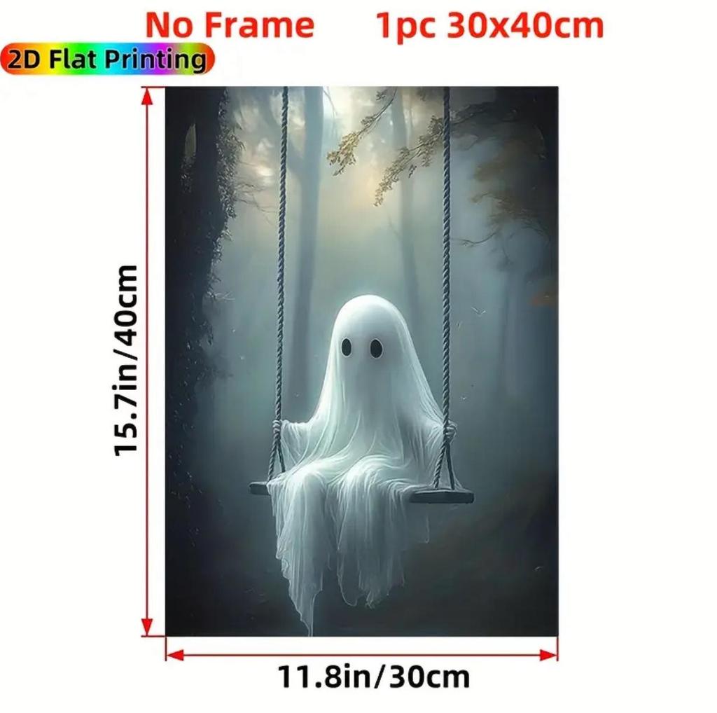 Retro Halloween Ghost Poster Art - Home Decor