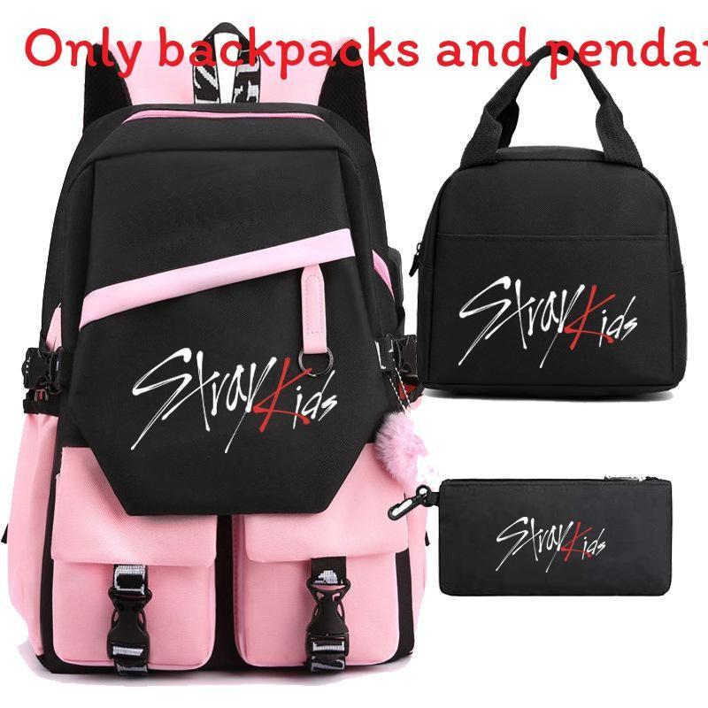 Stray Kids Backpack Lunch Bag Pencil Case Oxford Cloth Student Set For Daily Use