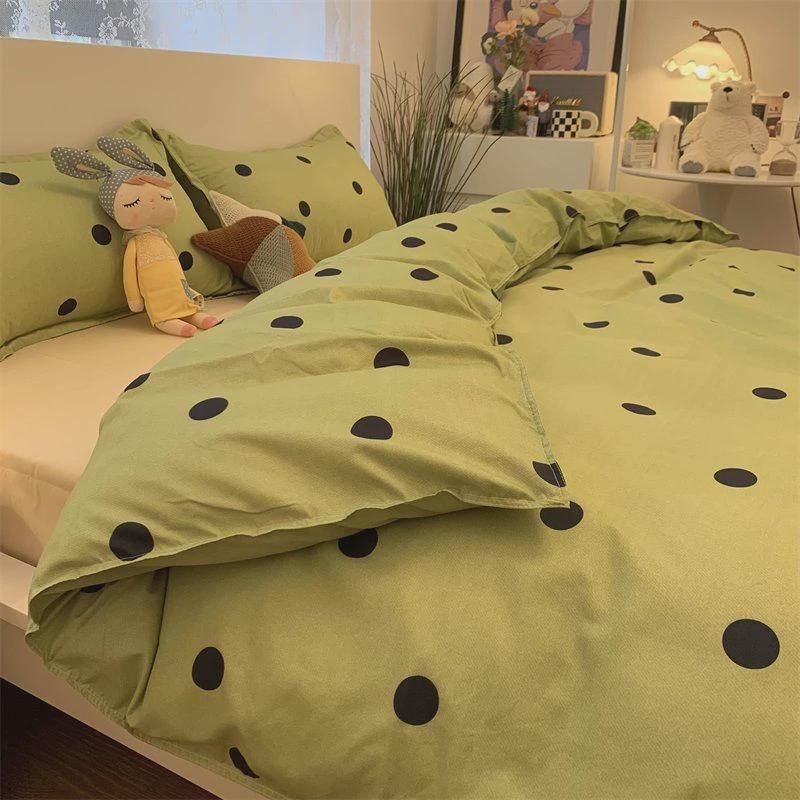 

Nordic Style Fancy Bedspread Double-Piece Foggy Gray Quilt Cover Four-Piece Bedding Bed Sheets Dormitory Bed Three-Piece Set 150*200cm [single quilt cover]] X wave dot green