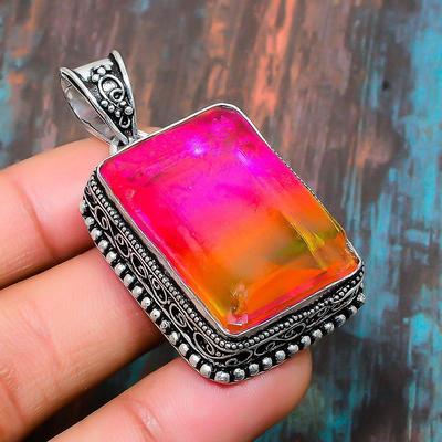 Bi-Color Tourmaline Gemstone  925 Sterling Silver Handmade Unique Jewelry Pendant