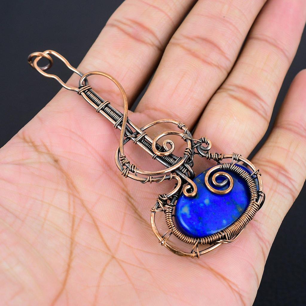 Lapis Lazuli Pendant Handmade Gemstone Jewelry, 999 Copper Wire Wrapped Pendant ,Unique Design Jewelry Pendant