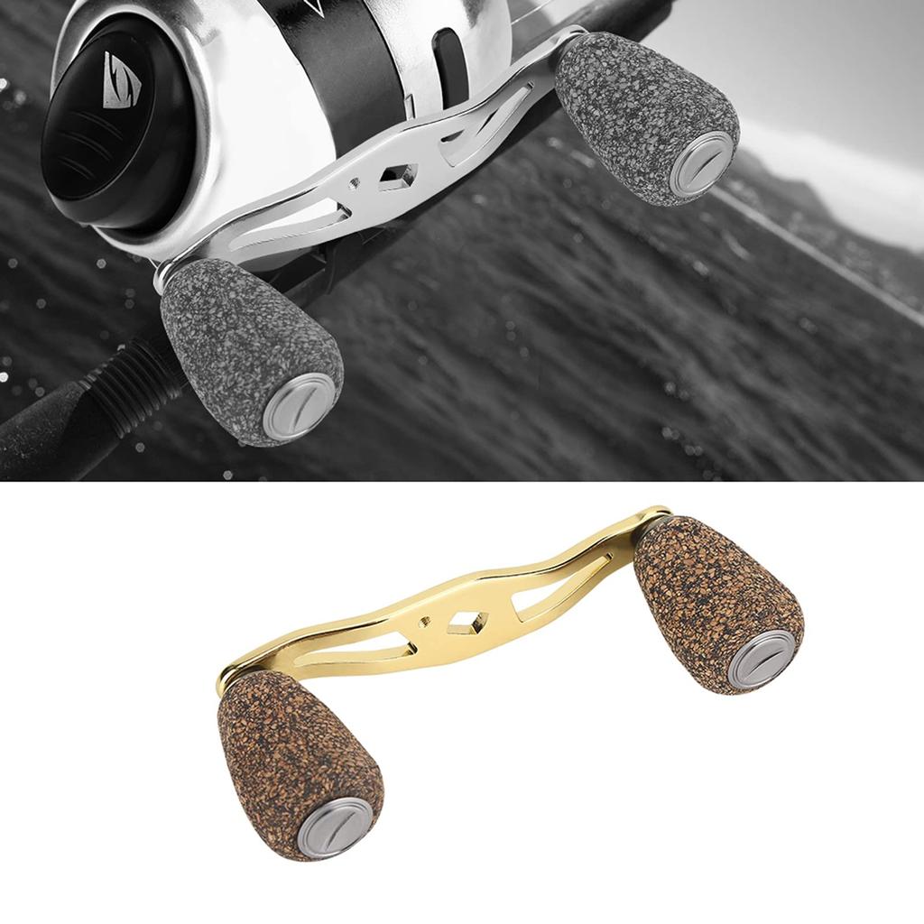 Ongwan Reel Handle, Double Handle, 85mm, Wooden Knob, Metal Frame, with Replacement Fittings, for Casting and Spinning Reels (Gold)