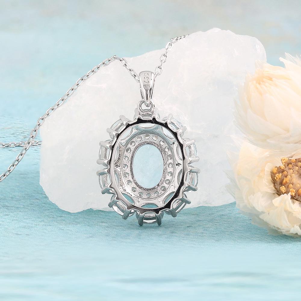 2026, 925 sterling silver pendant necklace natural Brazil Sky Blue Topaz Flower design fine jewelry for women's anniversary gift