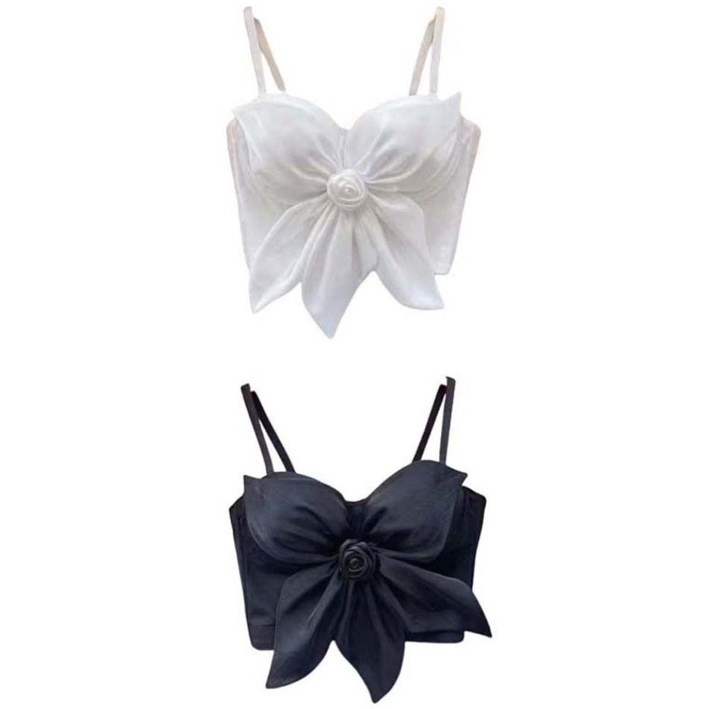 Slim Fit Rose Flower Camisole 3D Rose Flower Decoration Crop Tops Socialite Style Corset  Travel