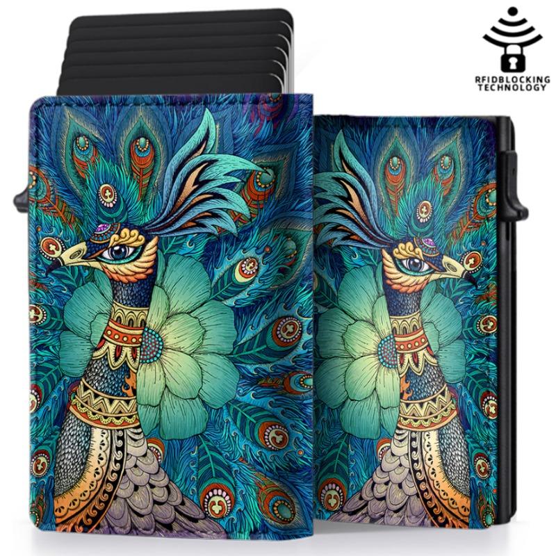 Credit card holder with automatic pop-up card protection case, premium card holder, thin wallet with paper money slot