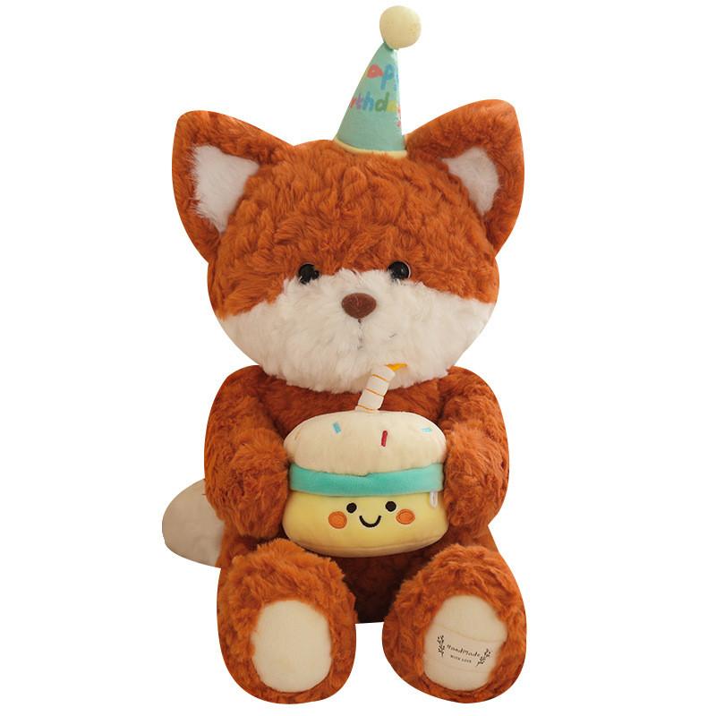 Plush Animal Toy Birthday Fox And Bear With Soft Short Plush For Kids Gift