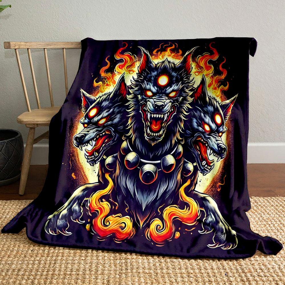 "Three-Headed Flaming Wolf Design" Print Blanket Soft and Cozy Perfect for the Living Room Bed Sofa or a Nap,gift